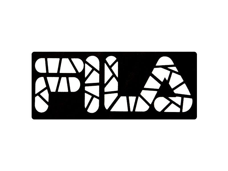 This FILA logo features a modern, stencil-cut design. The white, segmented lettering contrasts sharply with the black rectangular background. Ideal for contemporary sportswear and fashion branding applications, offering a unique, abstract aesthetic.